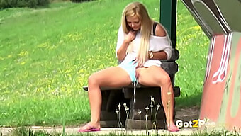 Blonde'S Desperate Public Urination Leads To Wet Panties