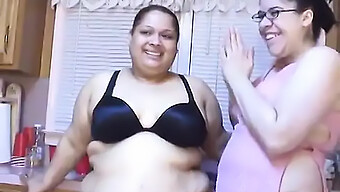 Chubby And Plus-Sized Latinas Apply Lotion In The Kitchen